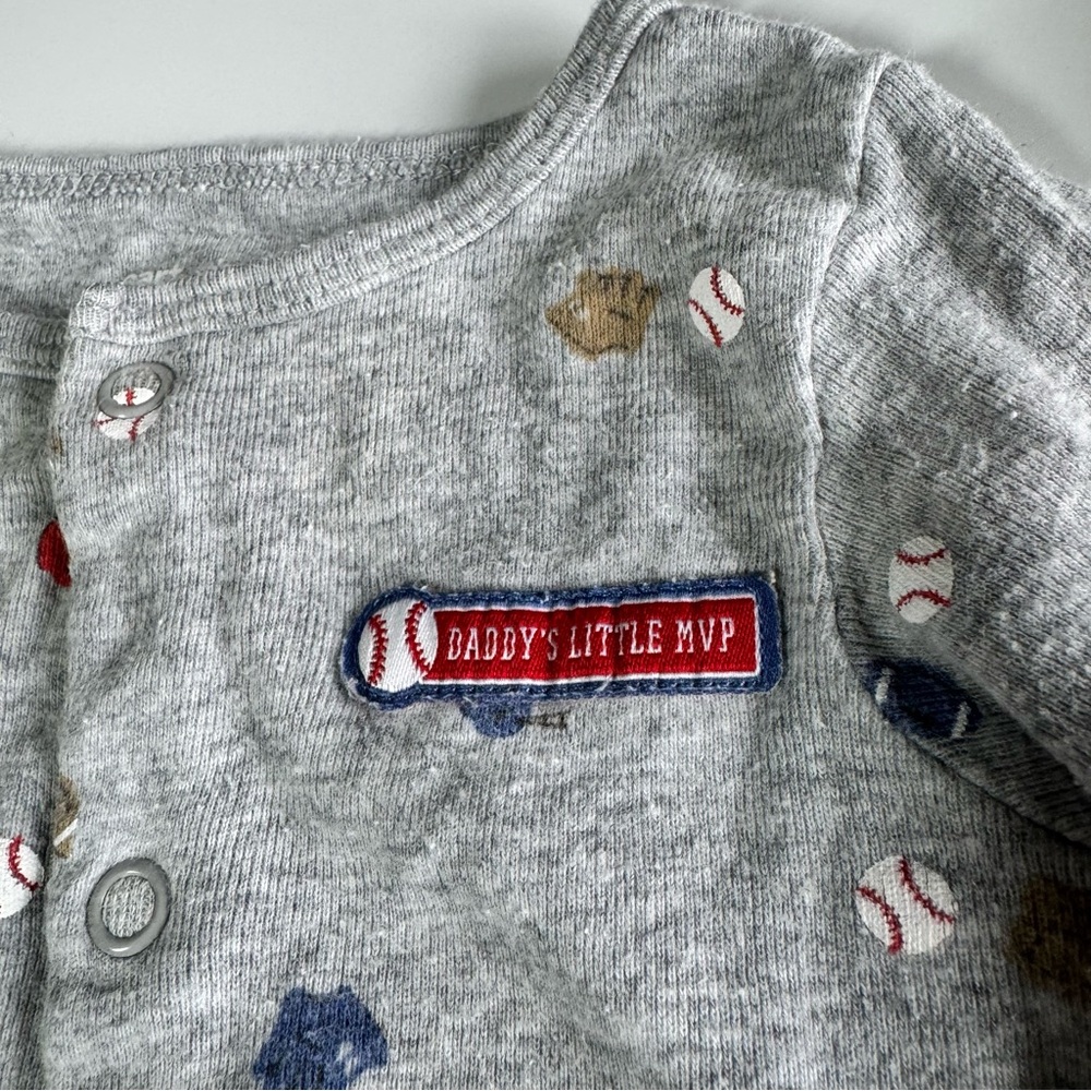 Baby Footie Pajamas Size 6 Months Carter’s Turkey Thanksgiving Baseball Blue - Picture 8 of 16